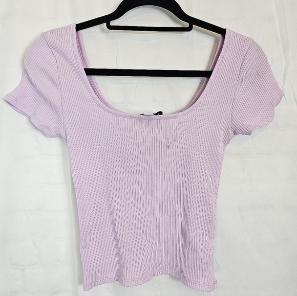 Topshop Size 4-6 Square Neck Ribbed Cropped Top NWT in Lavender - Picture 4 of 8